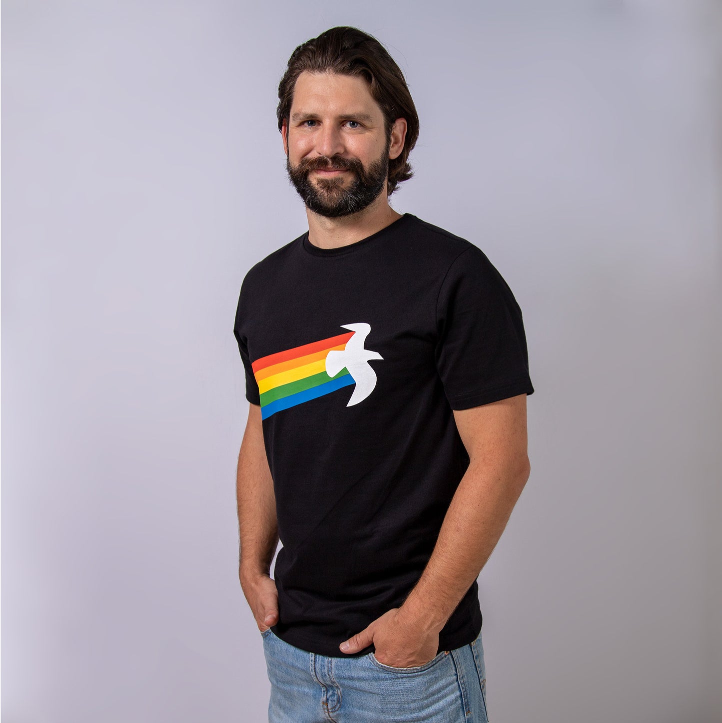 Unisex T-Shirt "Rainbow Warrior" Friedenstaube schwarz