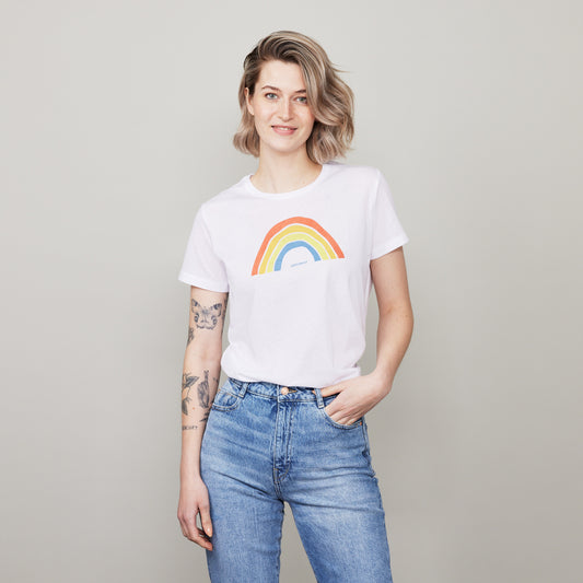 Damen Basic T-Shirt "Regenbogen" weiss