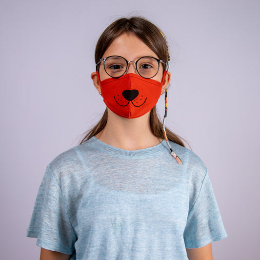 Kinder Stoffmaske "Bären-Kinder" rot und grün