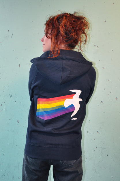 Unisex Zip-Hoodie "Rainbow Warrior" marineblau.