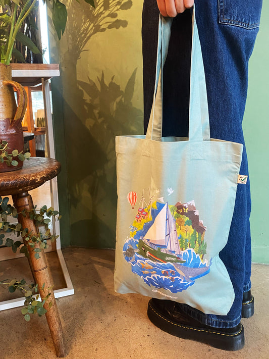 Stofftasche "Boat Land Sea" Natur Slate Green