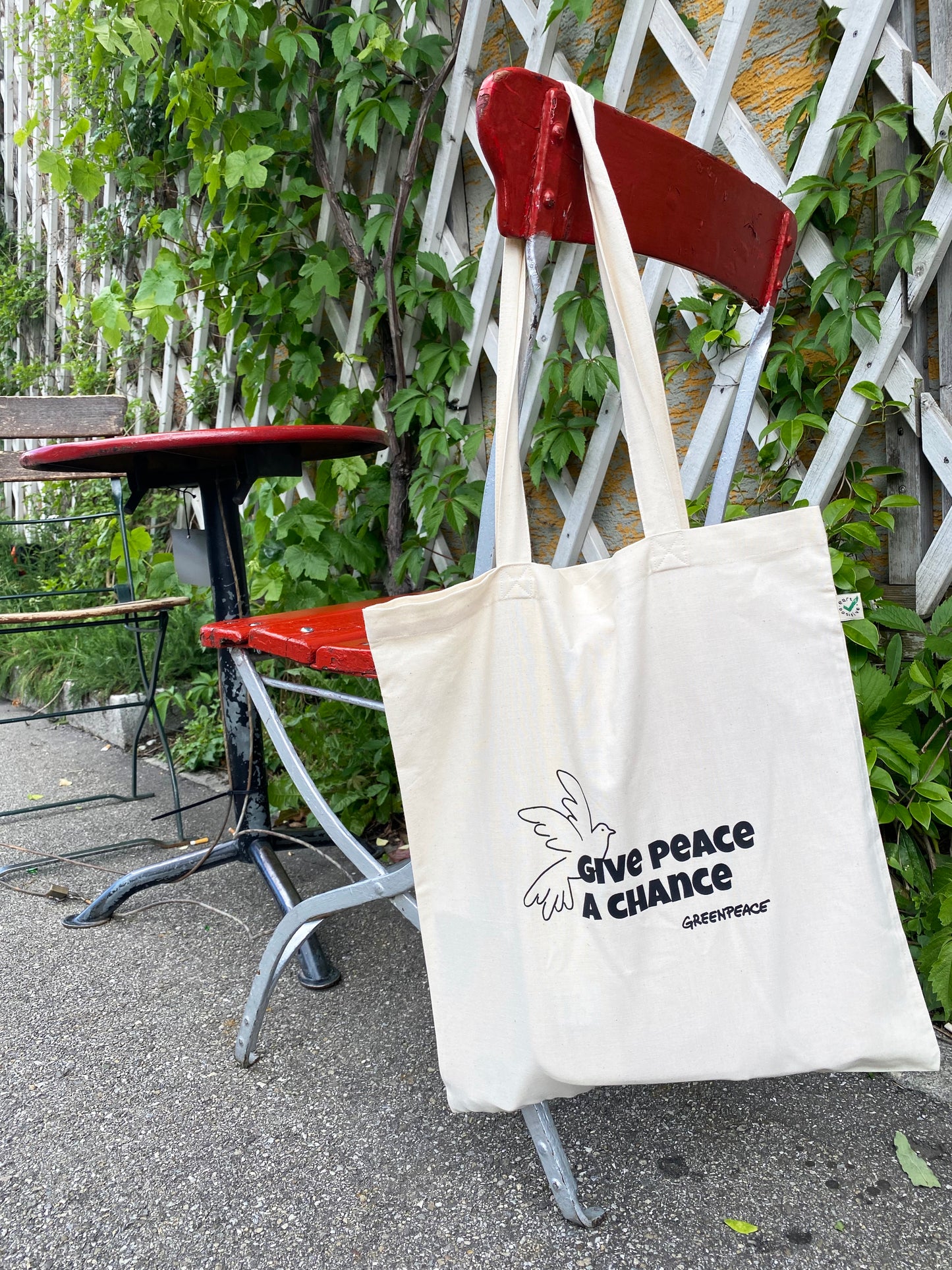 Grand sac en tissu "Give Peace A Chance" Naturel