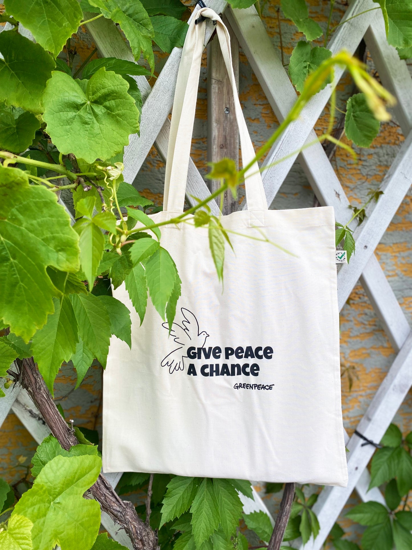 Grand sac en tissu "Give Peace A Chance" Naturel