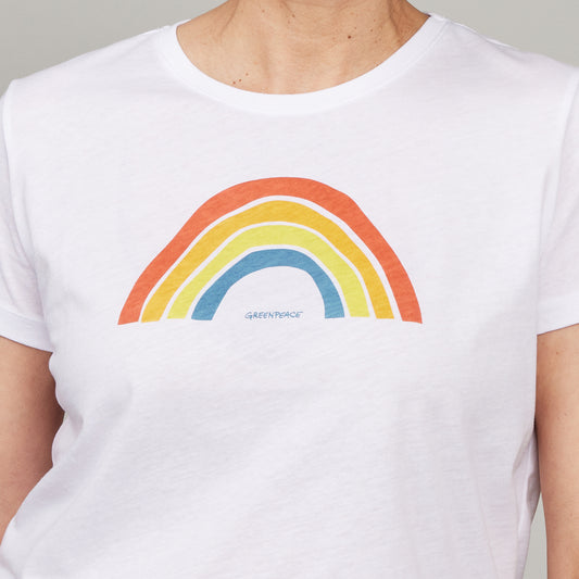 Damen Basic T-Shirt "Regenbogen" weiss