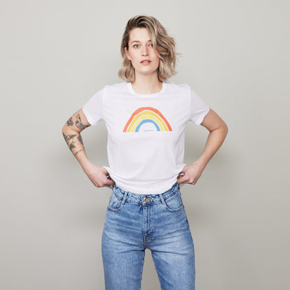 Damen Basic T-Shirt "Regenbogen" weiss