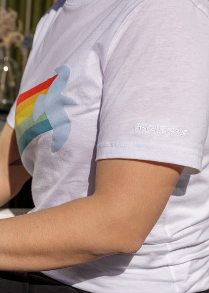 Unisex T-Shirt "Rainbow Warrior" Friedenstaube weiss
