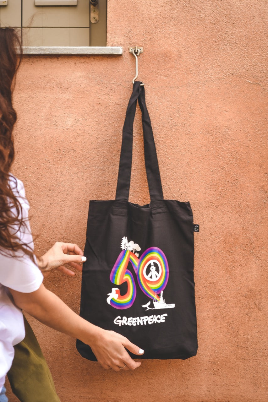 Einkaufstasche "50 Jahre Greenpeace" schwarz